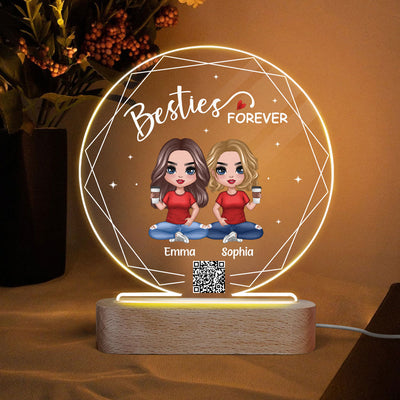 Hexagon Frame Doll Besties Sitting Personalized Circle Acrylic Plaque LED Night Light