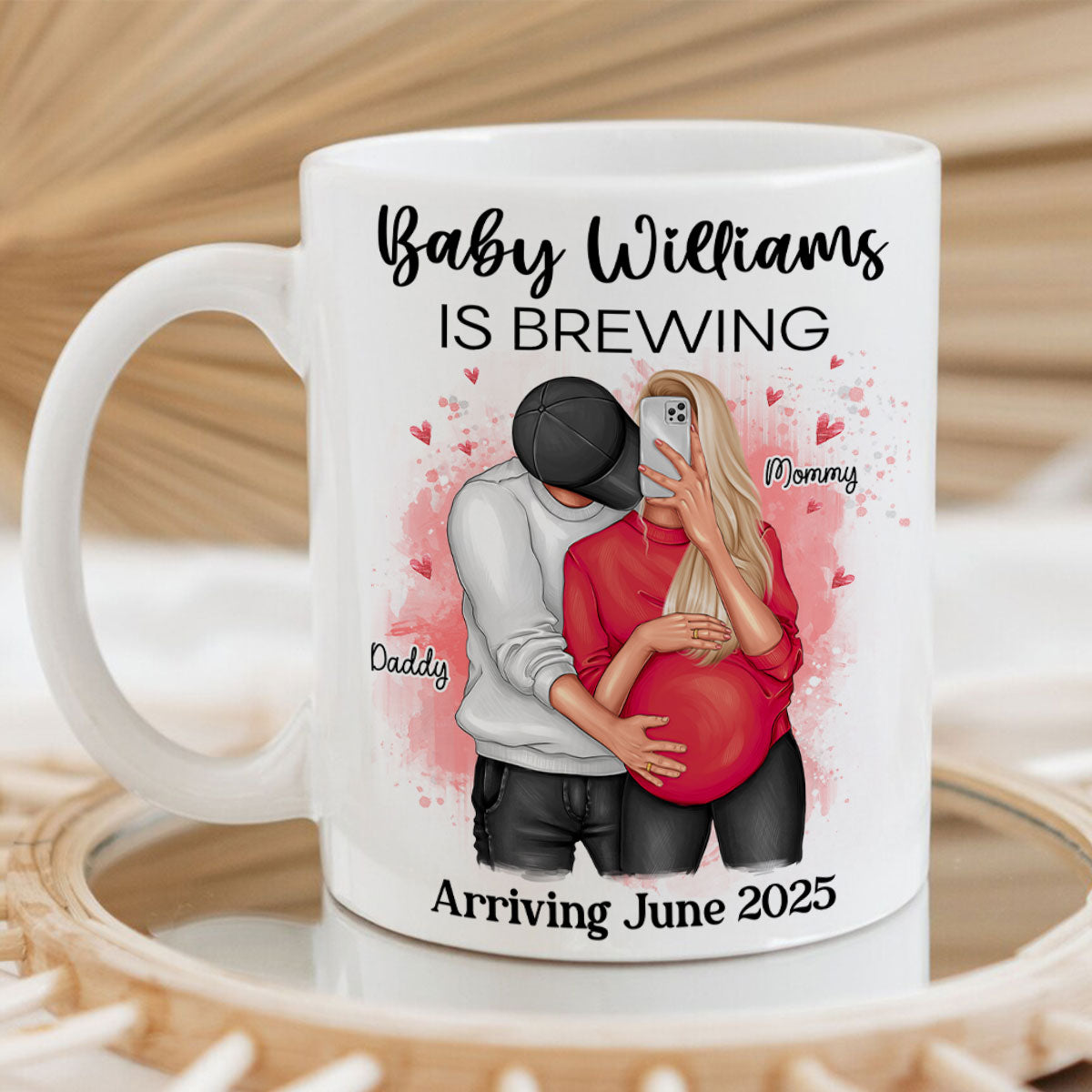 Baby Is Brewing Pregnancy Hugging Couple Personalized Mug Expecting Mom Gift, Expecting Parents Gift,  Gift