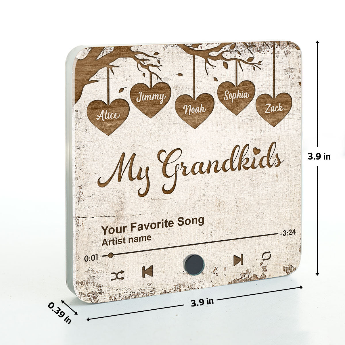 Grandkids Make Life More Grand Hanging Hearts Personalized Music Fridge Magnet, Gift for Grandma