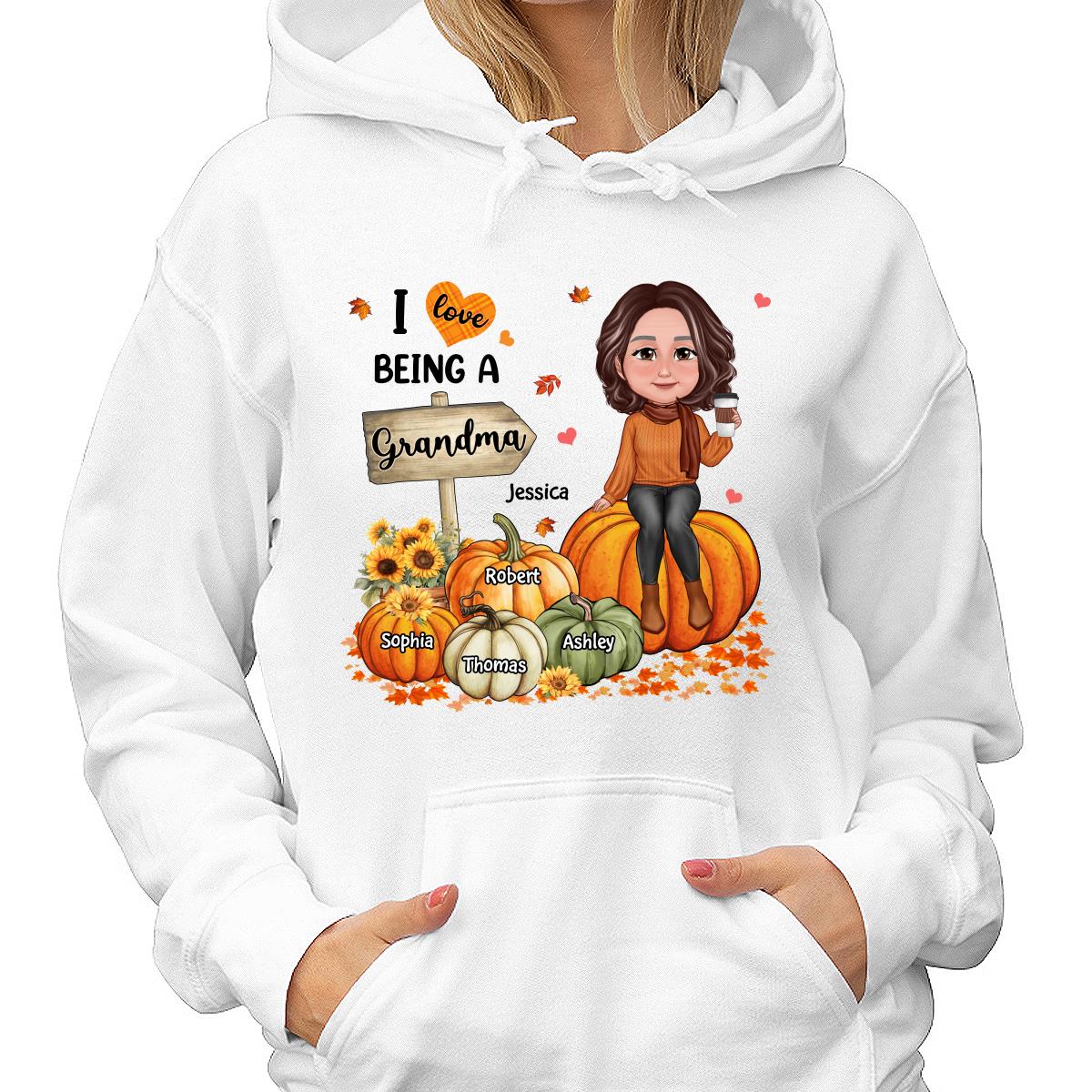 Love Being A Grandma Fall Season Sitting On Pumpkins Personalized Shirt
