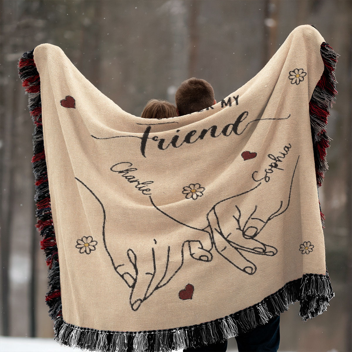 Mom And Daughter Holding Hands First My Mother Forever My Friend Personalized Tapestry Woven Blanket, Gift For Mom
