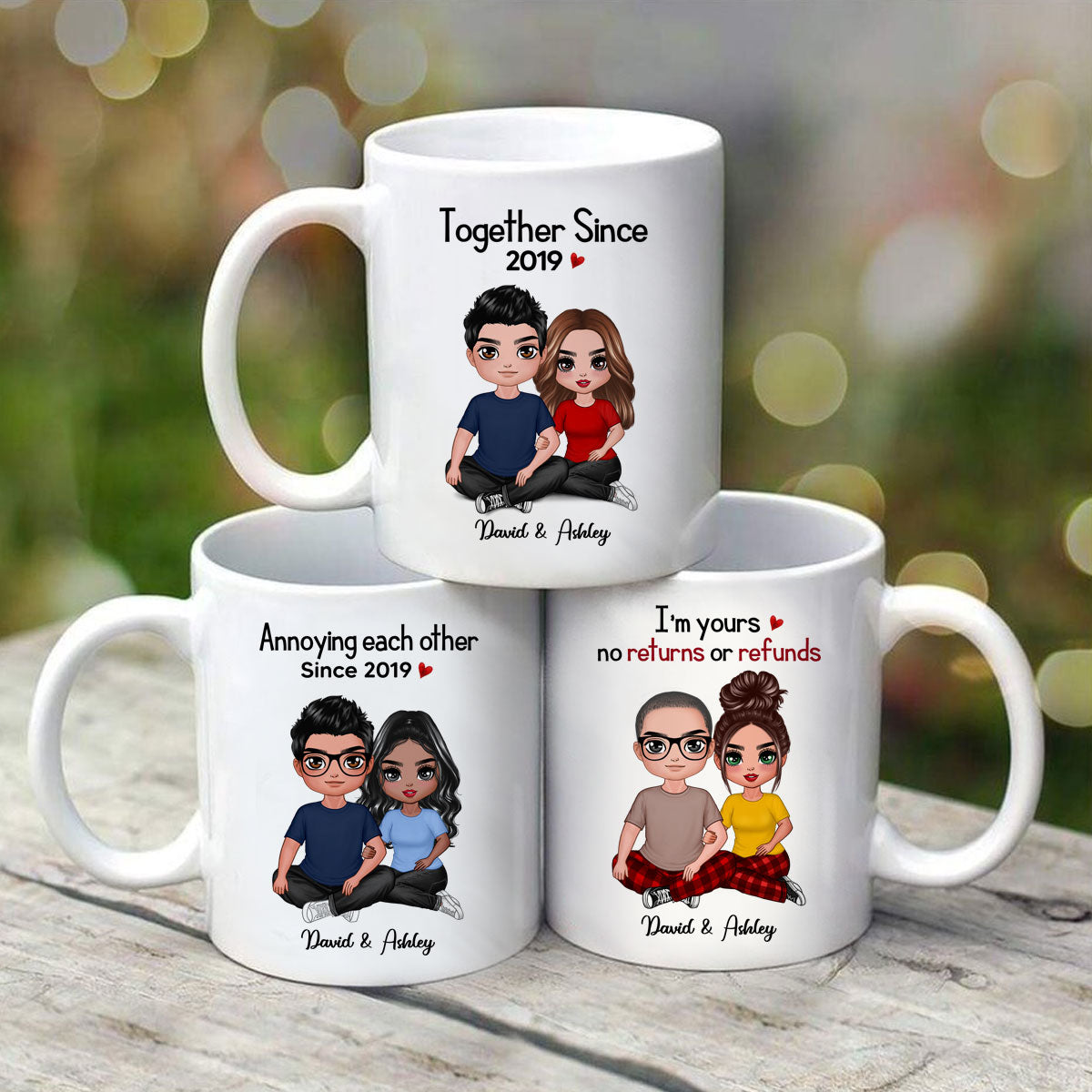 Embracing Doll Couple Sitting Valentine‘s Anniversary Gift For Him Gift For Her Personalized Mug