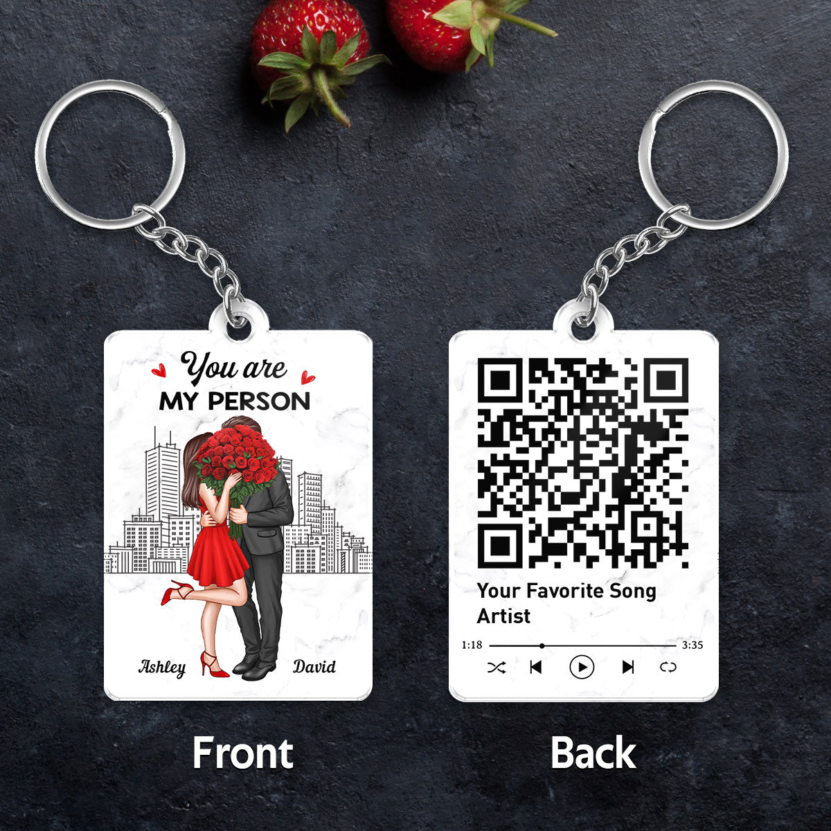 Elegant Couple Love Skyline Favorite Song Scannable QR Code Personalized Acrylic Keychain
