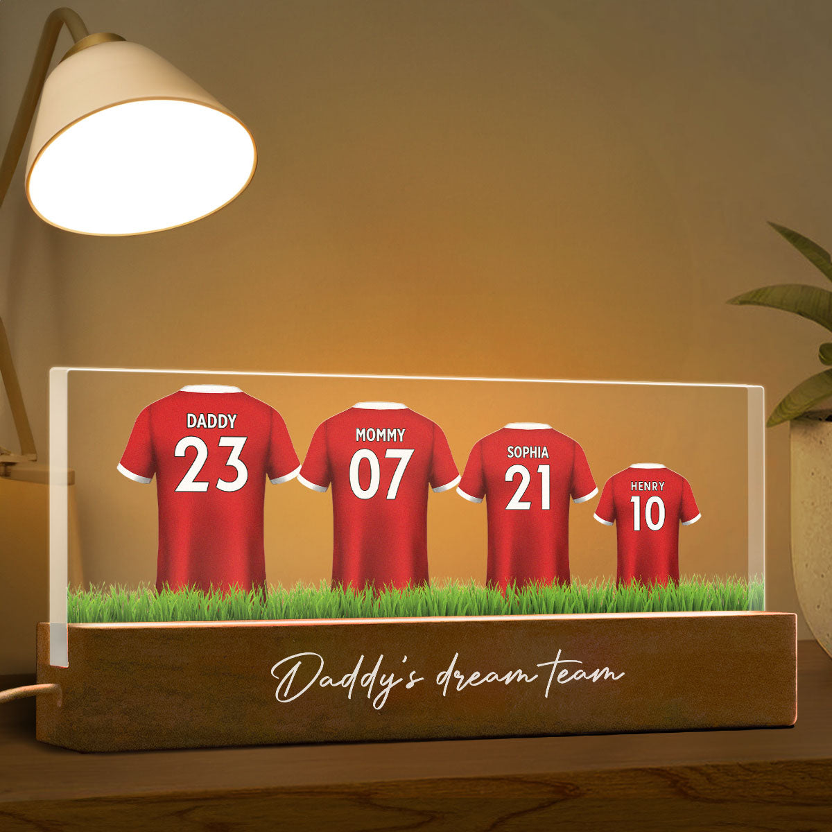 Daddy's Team Soccer Shirt Personalized Acrylic Block LED Night Light