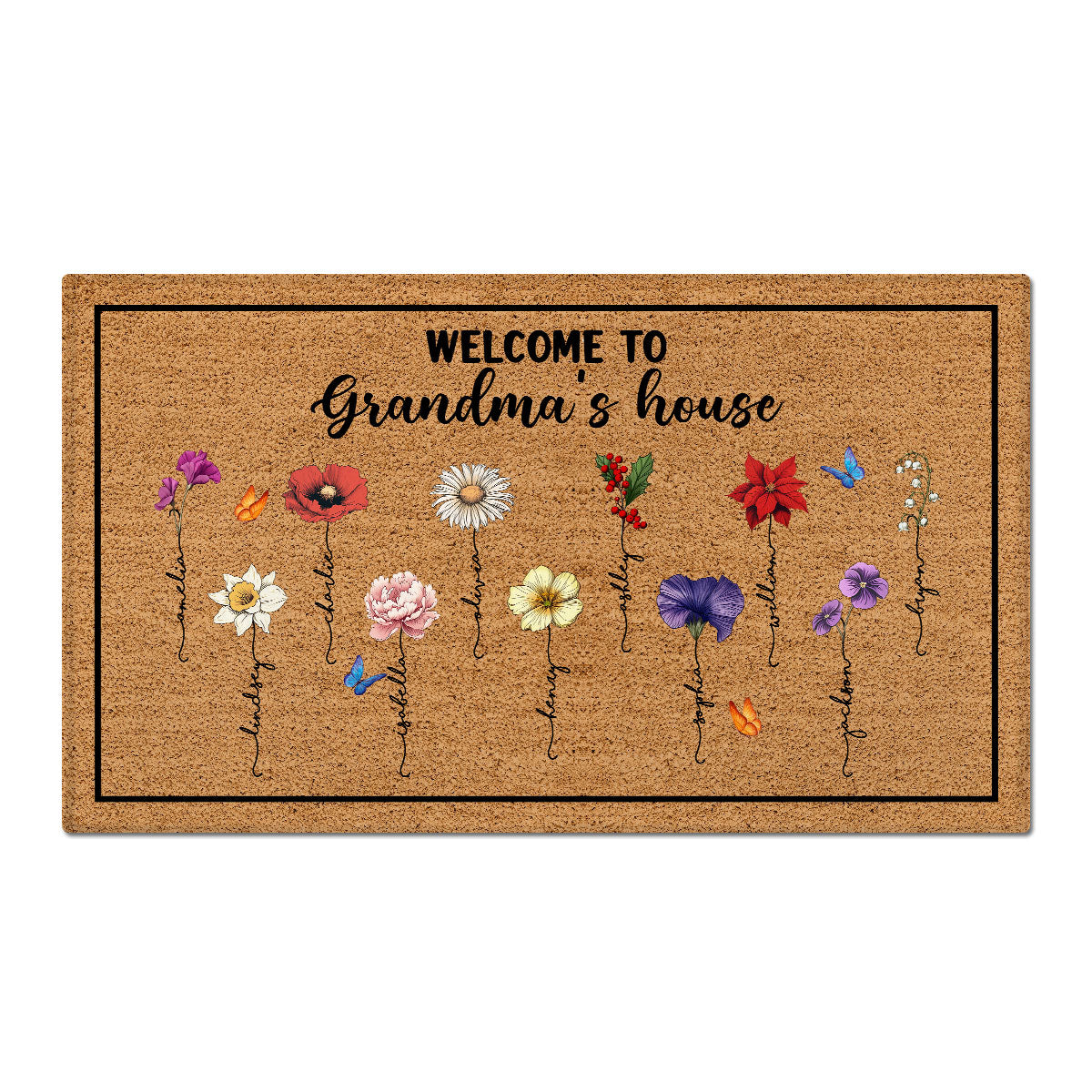 Welcome To Grandma‘s House Vintage Birth Flowers Personalized Doormat