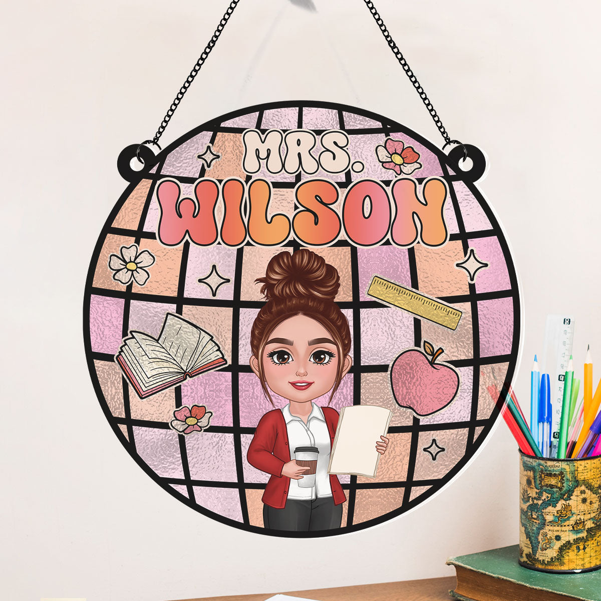 Teacher Classroom Colorful Personalized Suncatcher