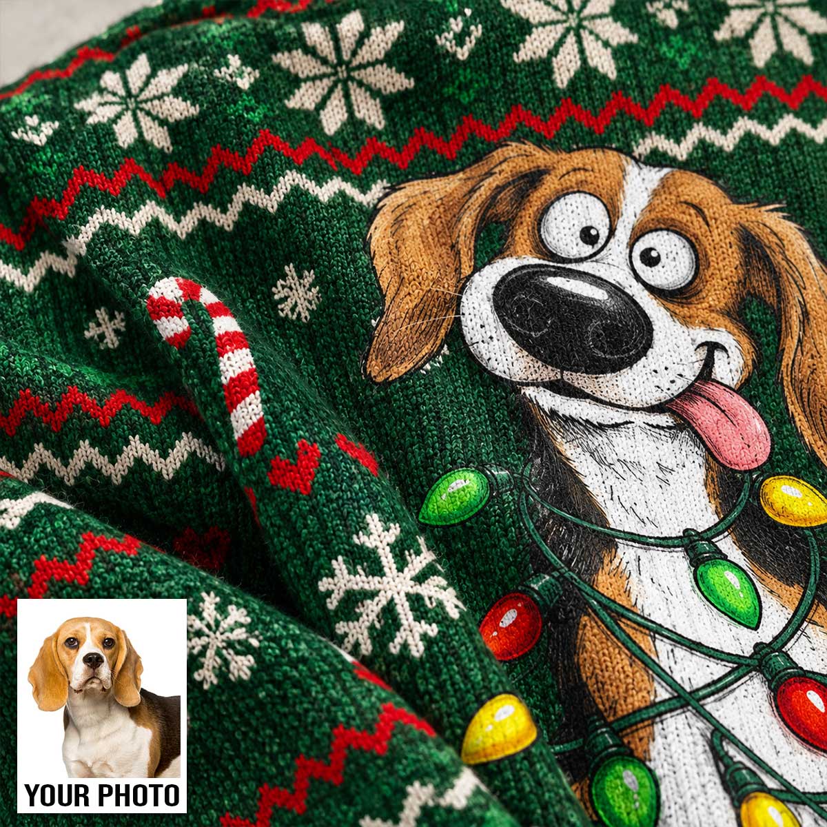 Custom Pet Portrait Quirky Silly Dog - Personalized Faux Knitted Ugly Sweater - Funny Christmas Gift For Dog Lover