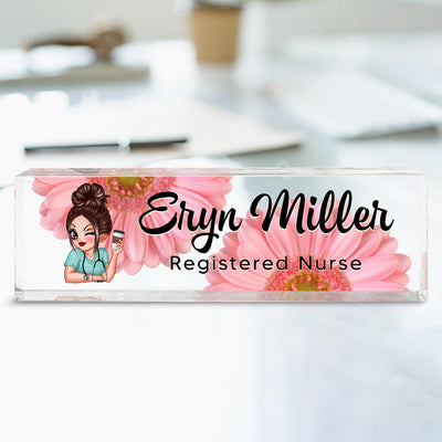 Nurse Doctor Floral Personalized Acrylic Desk Name Plate