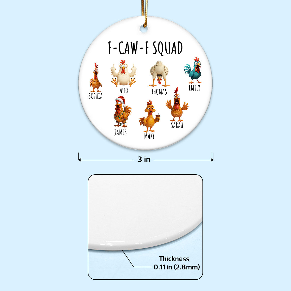 F-Caw-F Squad Funny Chicken Staff - Personalized Ceramic Ornament - Funny Gift For Coworkers, Colleagues