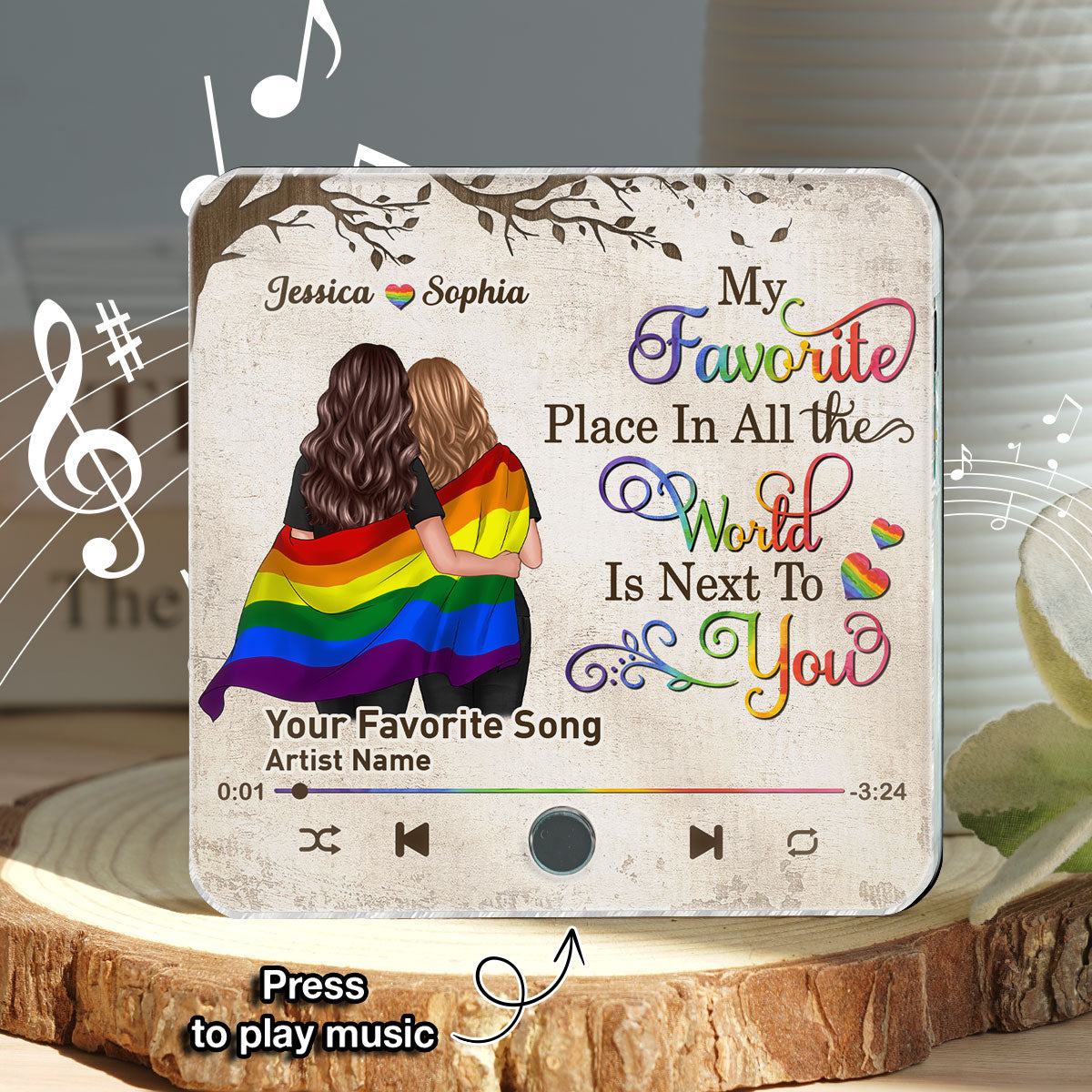 Favorite Place In The World LGBT Couple Standing Back View Personalized Music Fridge Magnet