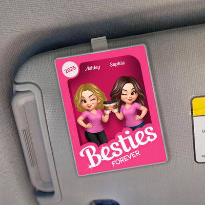 Besties Partners In Crime Pink Action Figure 3D Effect Personalized Acrylic Car Visor