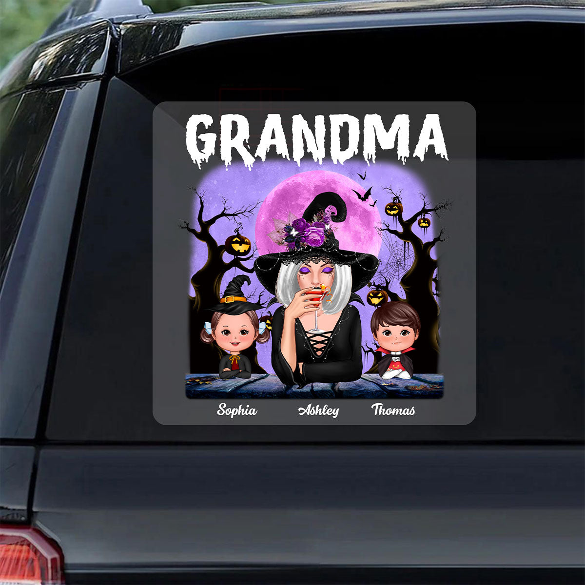 Purple Moon Tree Halloween Grandma Personalized Decal, Halloween Decor