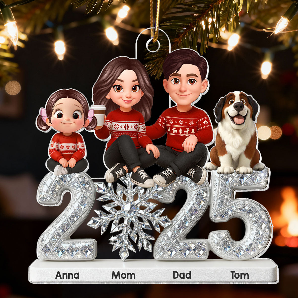 3D Effect Shining Effect Family Together Christmas - Personalized Acrylic Ornament