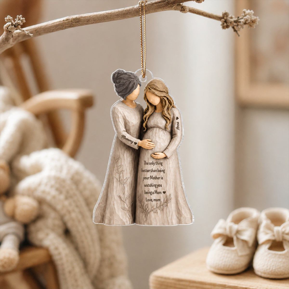 Pregnancy Announcement Mom To Mom - Personalized Acrylic Ornament - New Mom Gift, Gift For Daughter