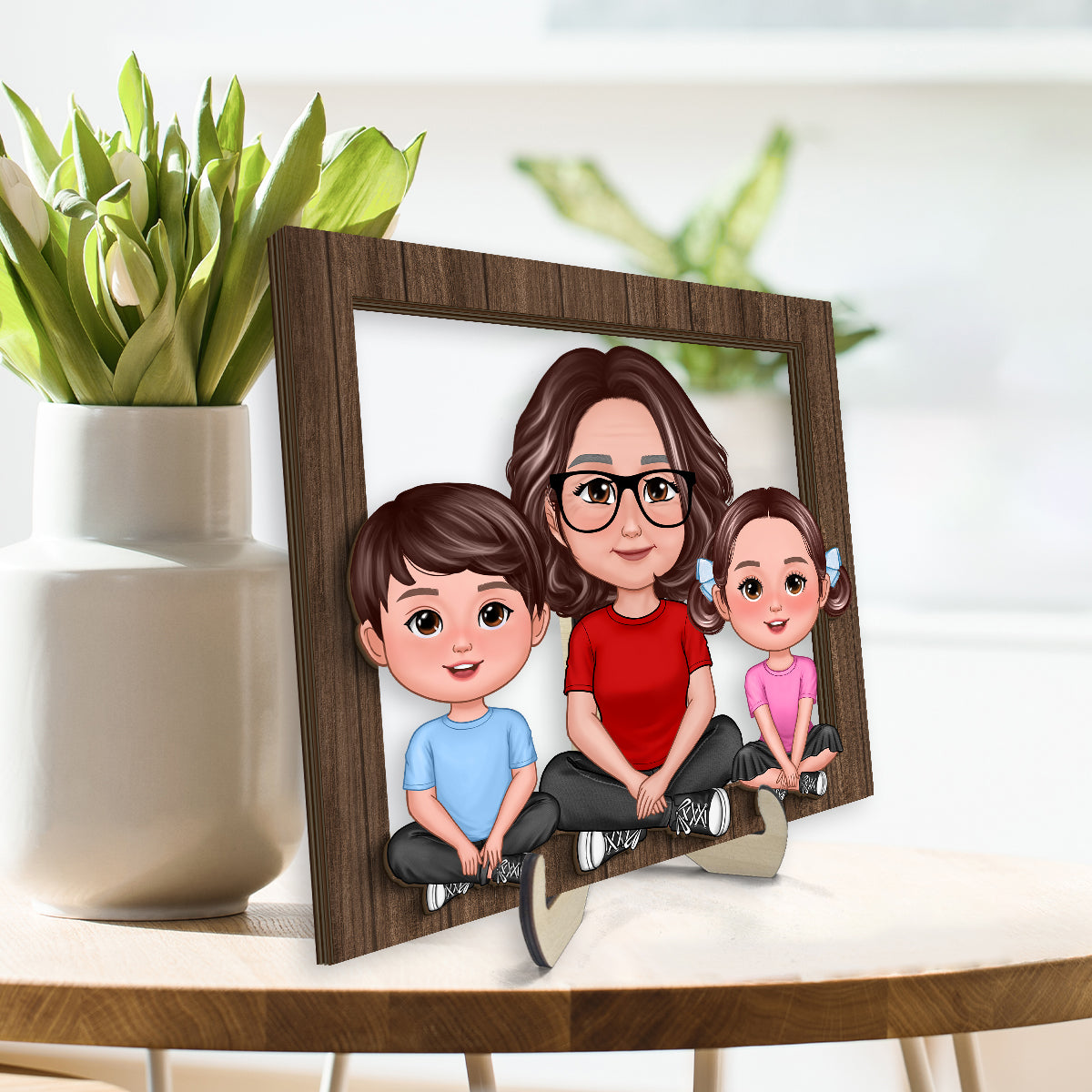 Grandma Grandkids Crossed Legs Frame Personalized 2-Layer Wooden Plaque