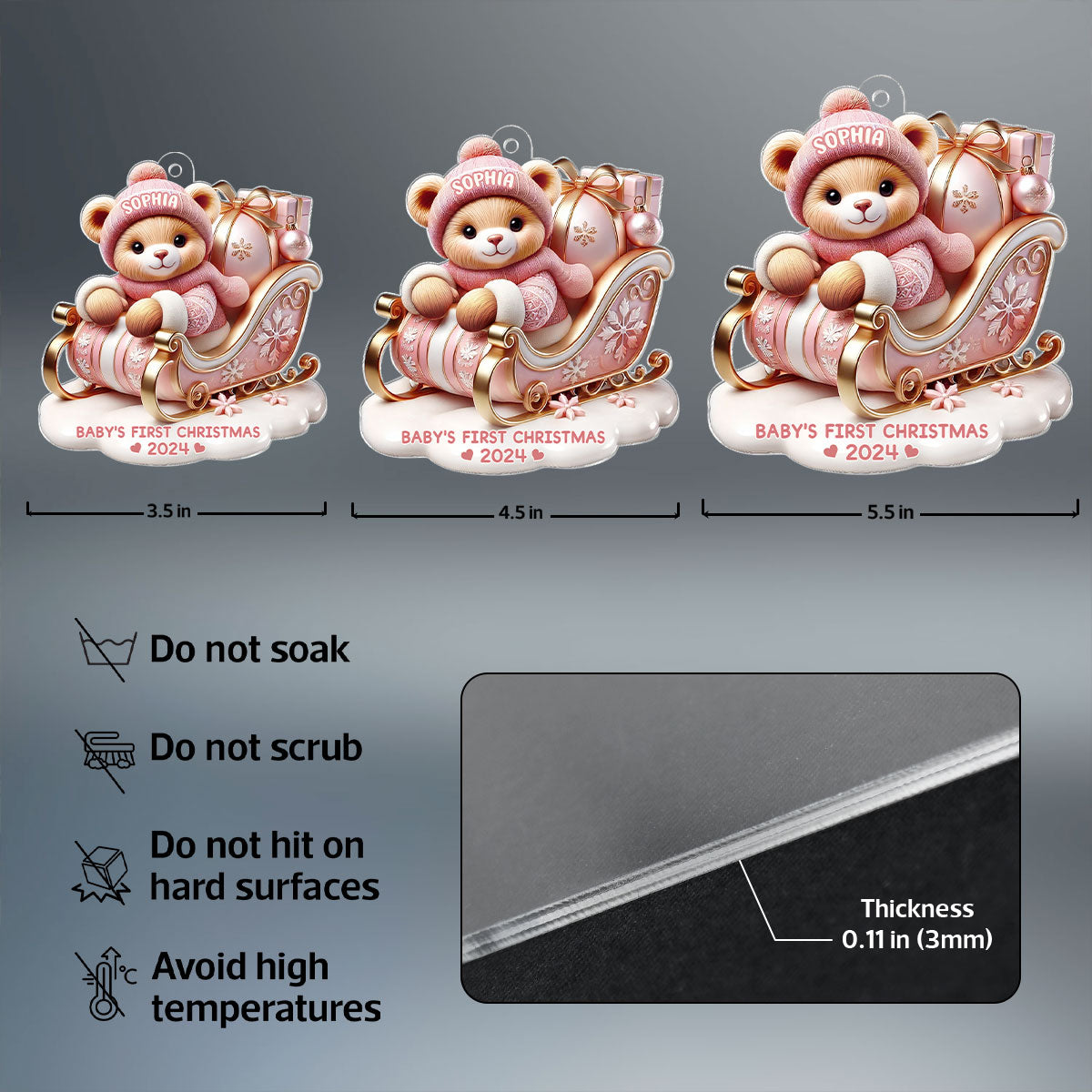 3D Effect Teddy Bear First Christmas Personalized Acrylic Ornament, Christmas Gift For Newborns, New Parents
