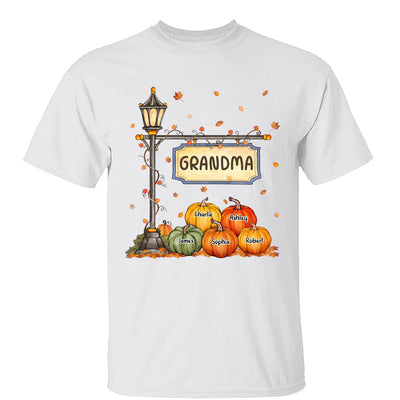 Fall Season Grandma Mom Lamp Post Pumpkins Personalized Shirt