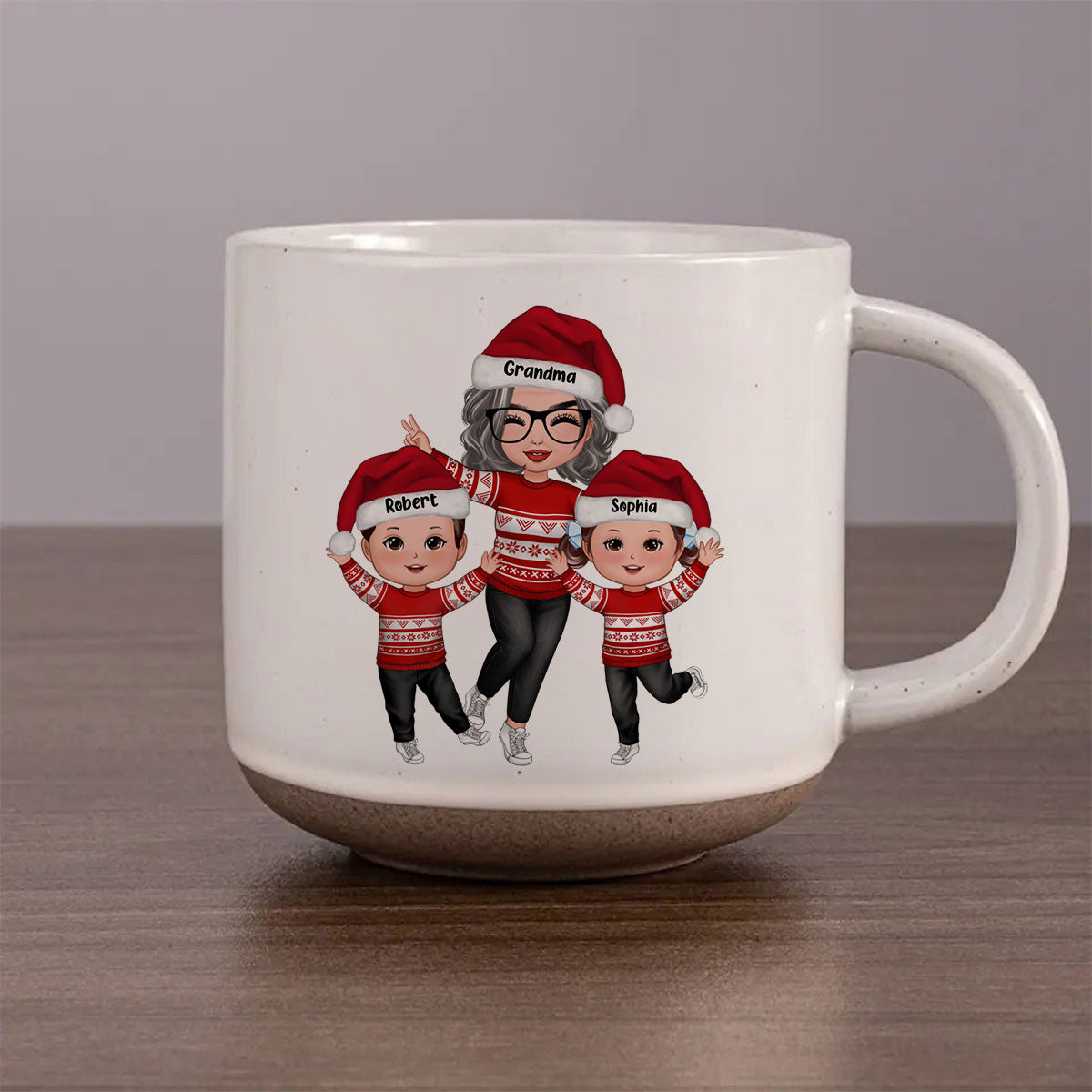 Happy Christmas Grandma Grandkids Personalized Pottery Mug