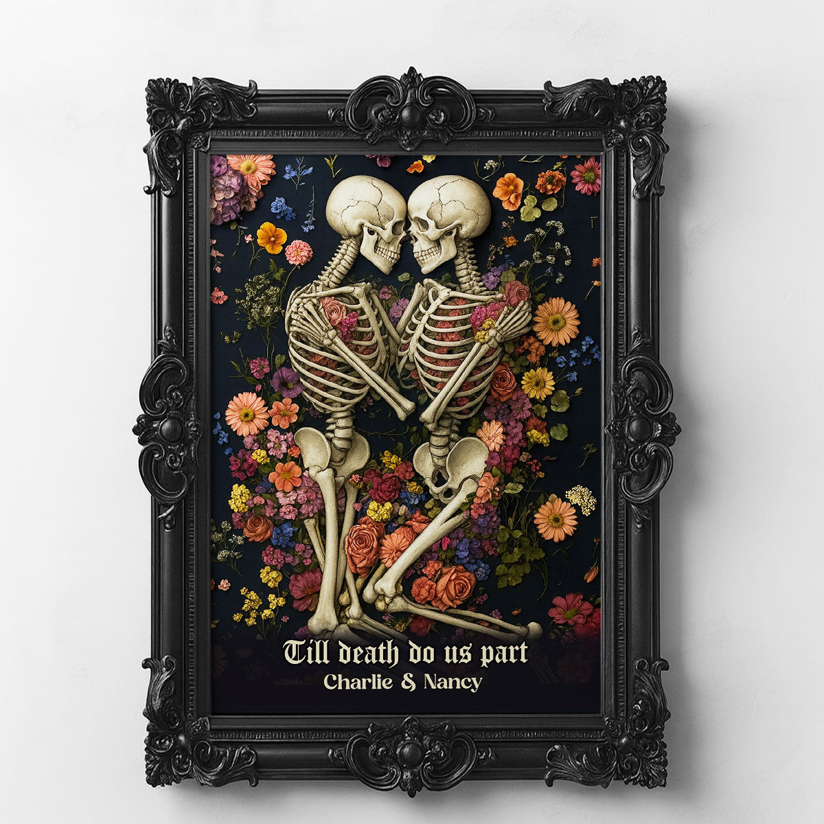 Till Death Do Us Part Romantic Skeleton Personalized Poster, Gothic Art Halloween Decor, Gift for him, Gift for her