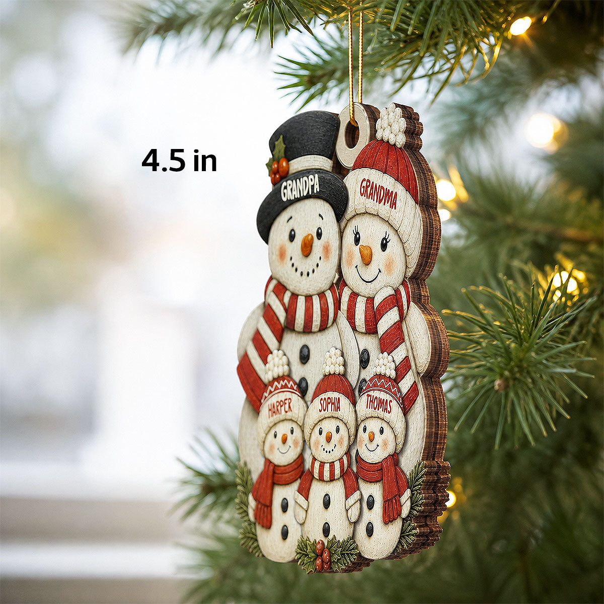 Cute Snowman Grandparents & Grandkids 2D Flat Printed - Personalized Wooden Ornament - Christmas Tree Decor For Family, Grandma, Grandpa