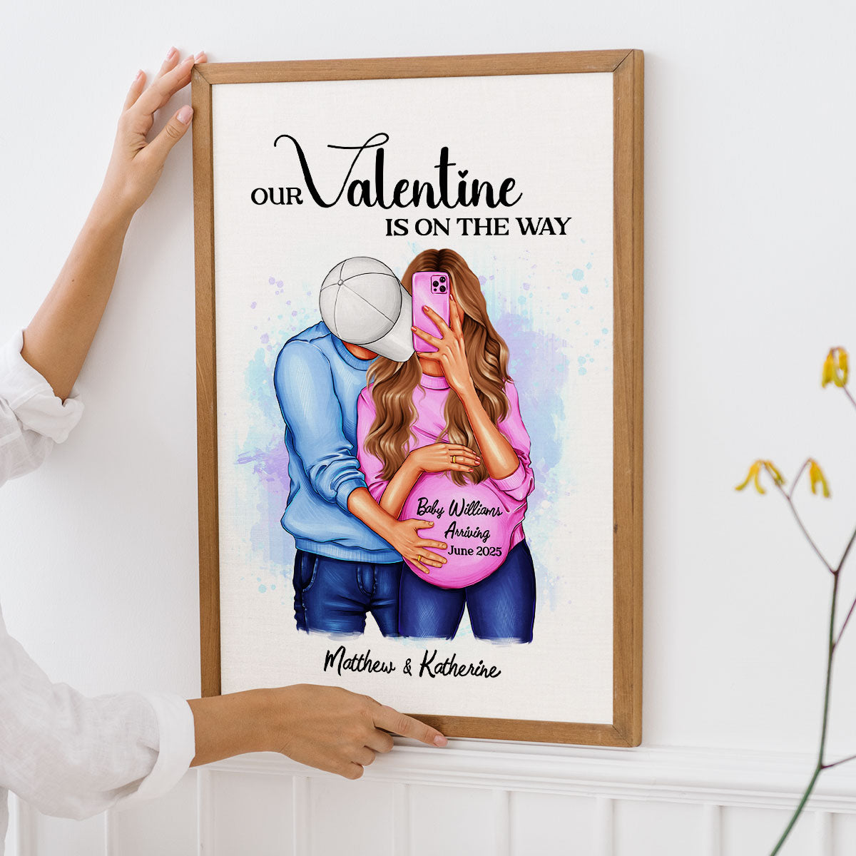 Hugging Couple, Expecting Parents, Pregnancy Couple Personalized Poster,  Gift, Pregnancy Announcement