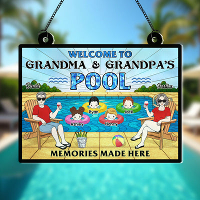 Summer Welcome To Grandpa Grandma Grandparents Pool Personalized Acrylic Suncatcher