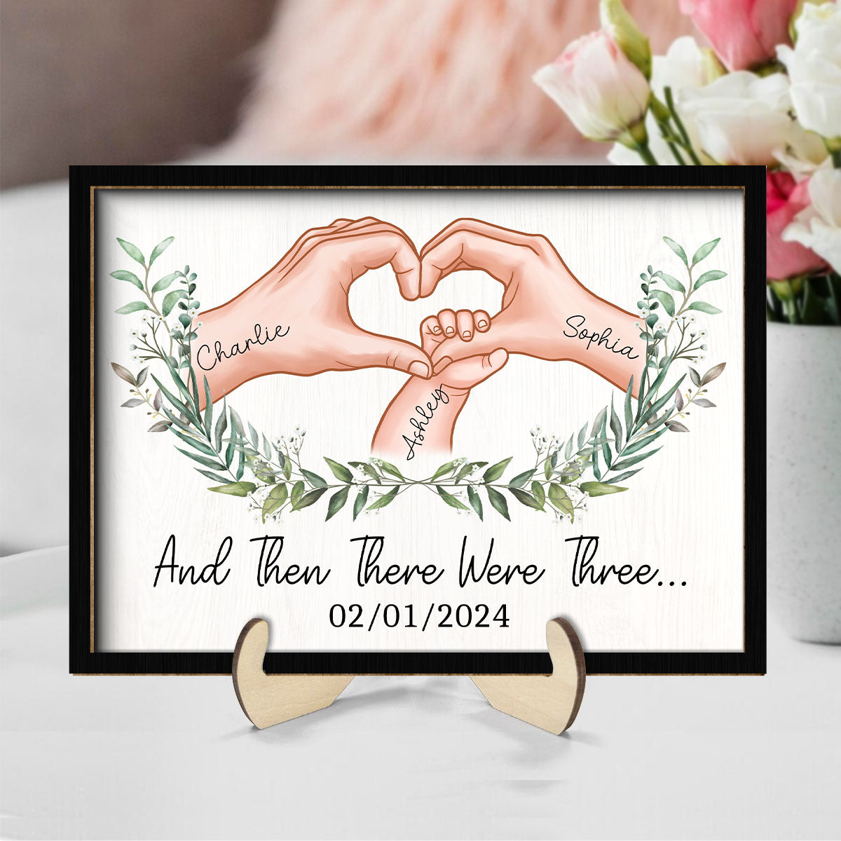 And Then There Were Three Personalized 2-Layer Wooden Plaque Gift for New Mom, New Dad