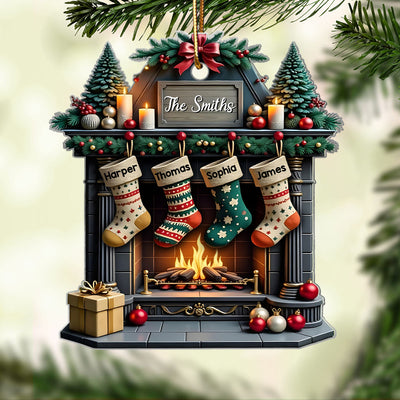 Vintage Retro Classic Fireplace Family Names Personalized Acrylic Ornament