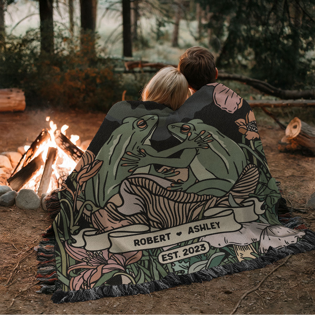 Together Until We Croak Frog Couple Vintage Anniversary Gift Personalized Tapestry Woven Blanket