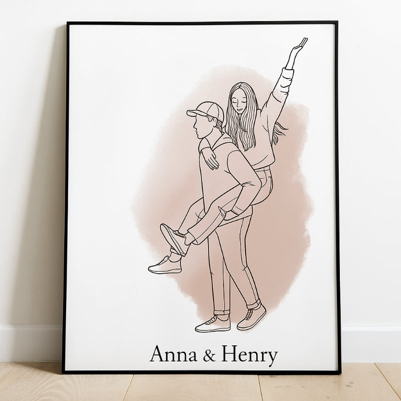 Custom Line Drawing from Photo Personalized Poster, Anniversary Father's Day Gift for him