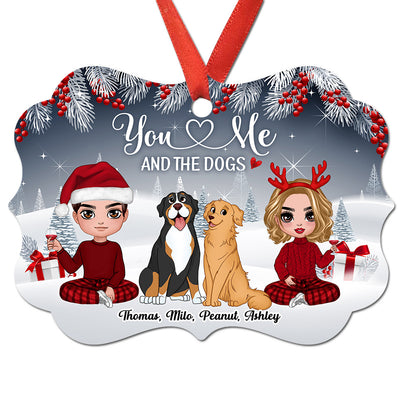 Couple And Dogs Berry Tree Personalized Christmas Ornament