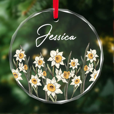 Birth Month Flower Best Friend Name Personalized Glass Ornament, Birthday Christmas Wedding Gift For Best Friends