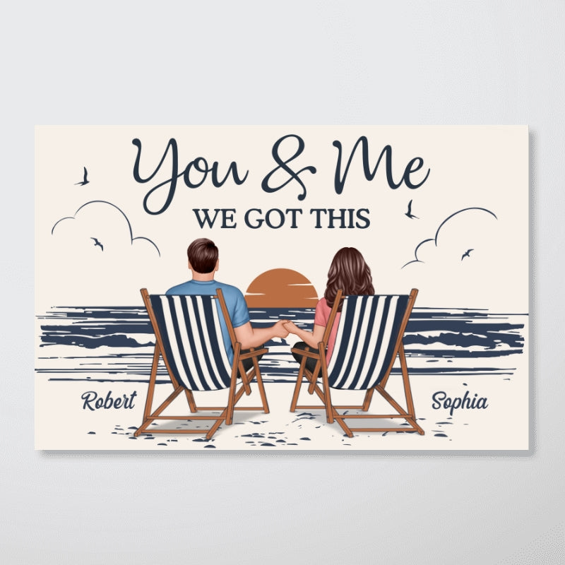 Couple At Beach Aesthetic Beach Retro Blue Theme Personalized Poster, Gift For Him, For Her