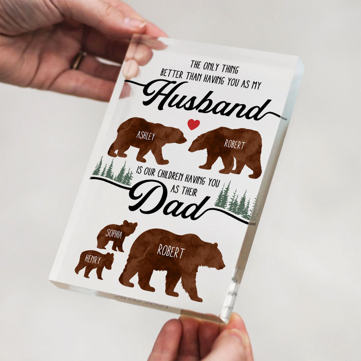 Bear Family Personalized Acrylic Block, Father's Day gift for Husband