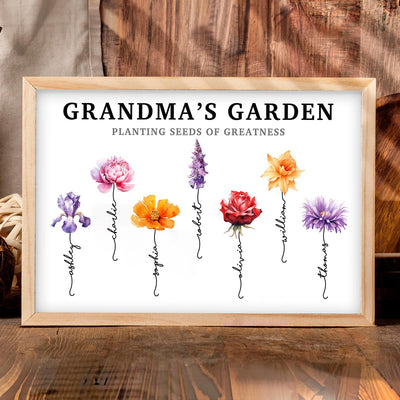 Grandma‘s Garden Swirl Names Beautiful Birth Flower Personalized Poster