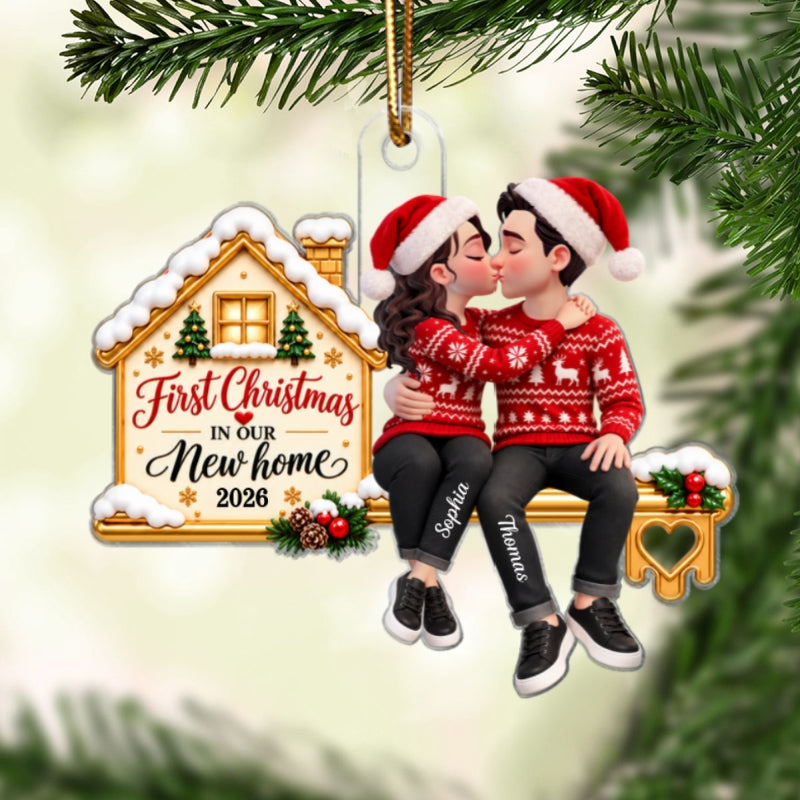First Christmas In Our New Home Couple Kissing 2D Flat - Personalized Acrylic Ornament
