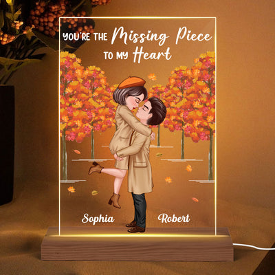 Doll Couple Hugging Kissing In Fall Anniversary Gift Personalized Acrylic Plaque With LED Night Light