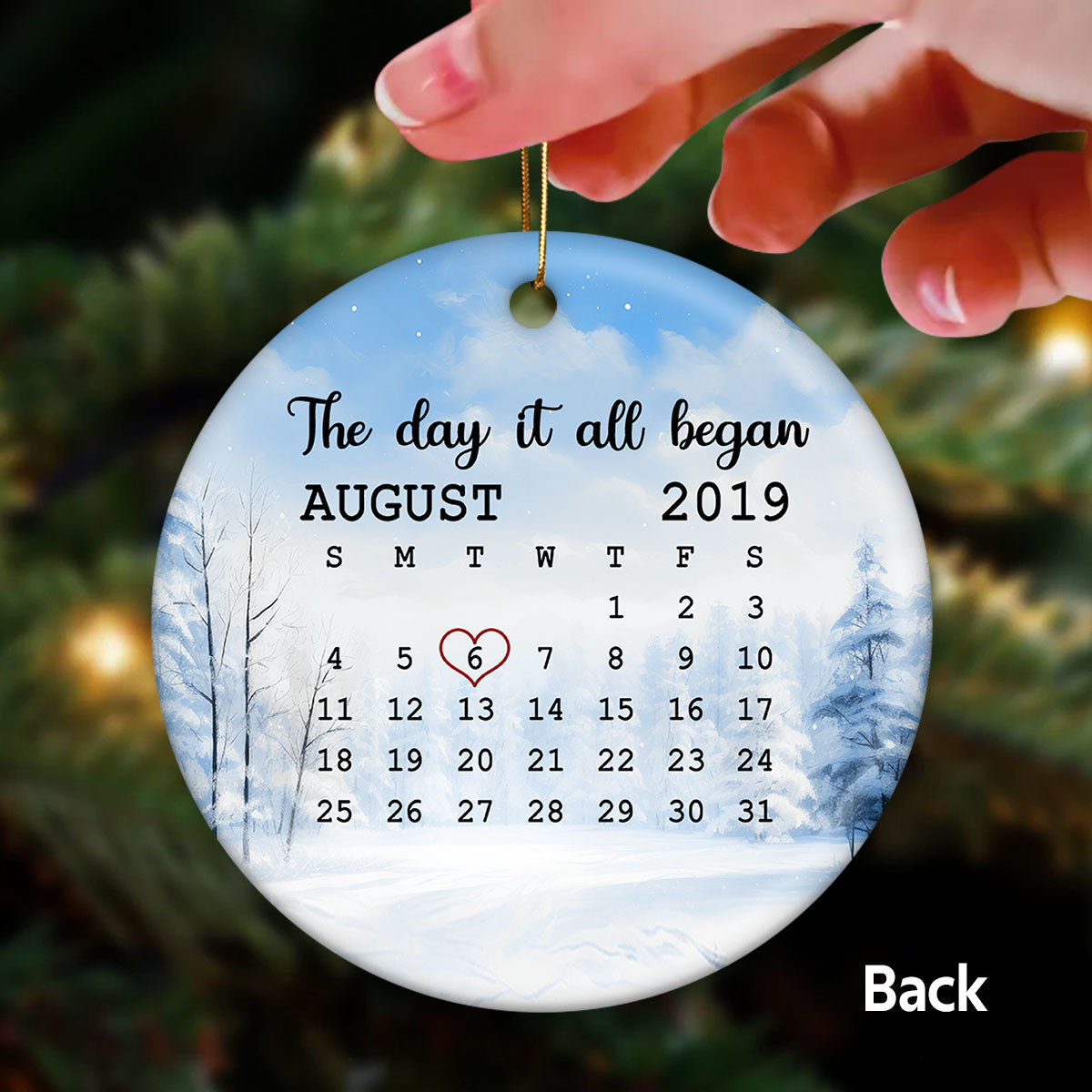The Day It All Began Couple Kissing Anniversary Date Calendar Personalized Double Sided Circle Ornament
