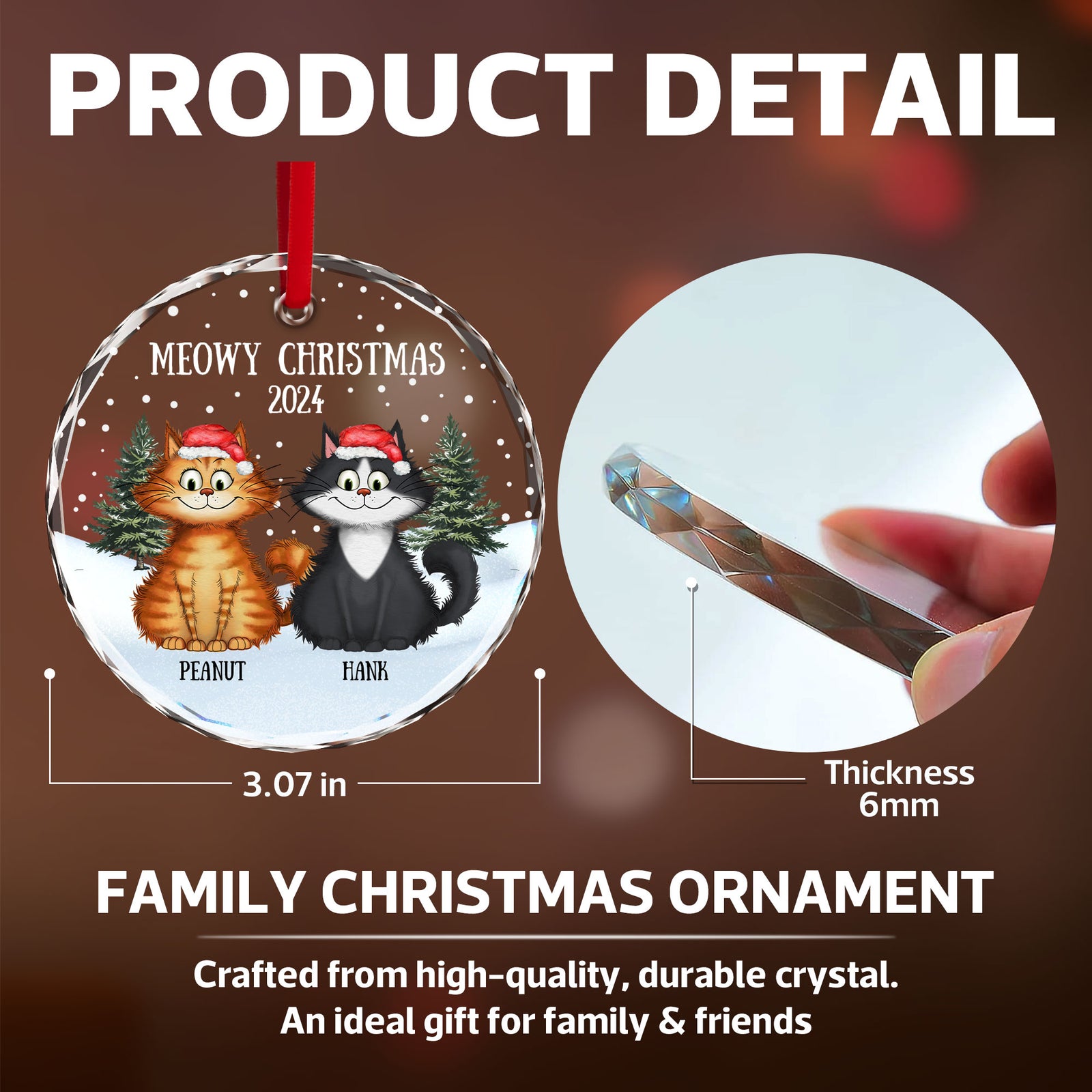Meowy Christmas Winter Realistic Theme Quirky Cats Personalized Glass Ornament