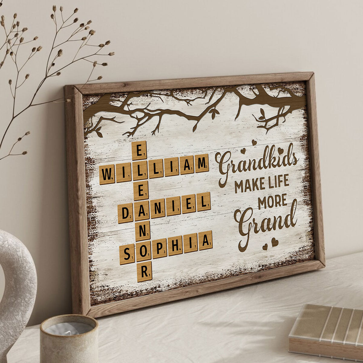 Grandkids Make Life More Grand Crossword Puzzle Art Personalized Poster, Christmas Gift for Grandma