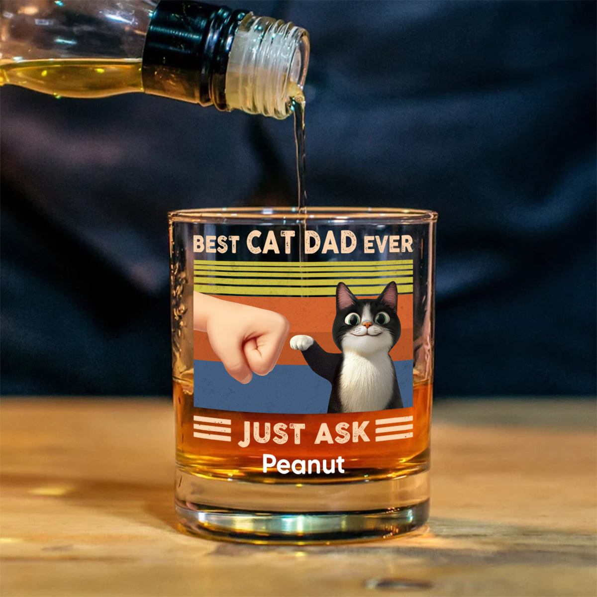 Best Cat Dad Cute Cartoon Cats Personalized Whiskey Glass, Father's Day Gift for Cat Dads