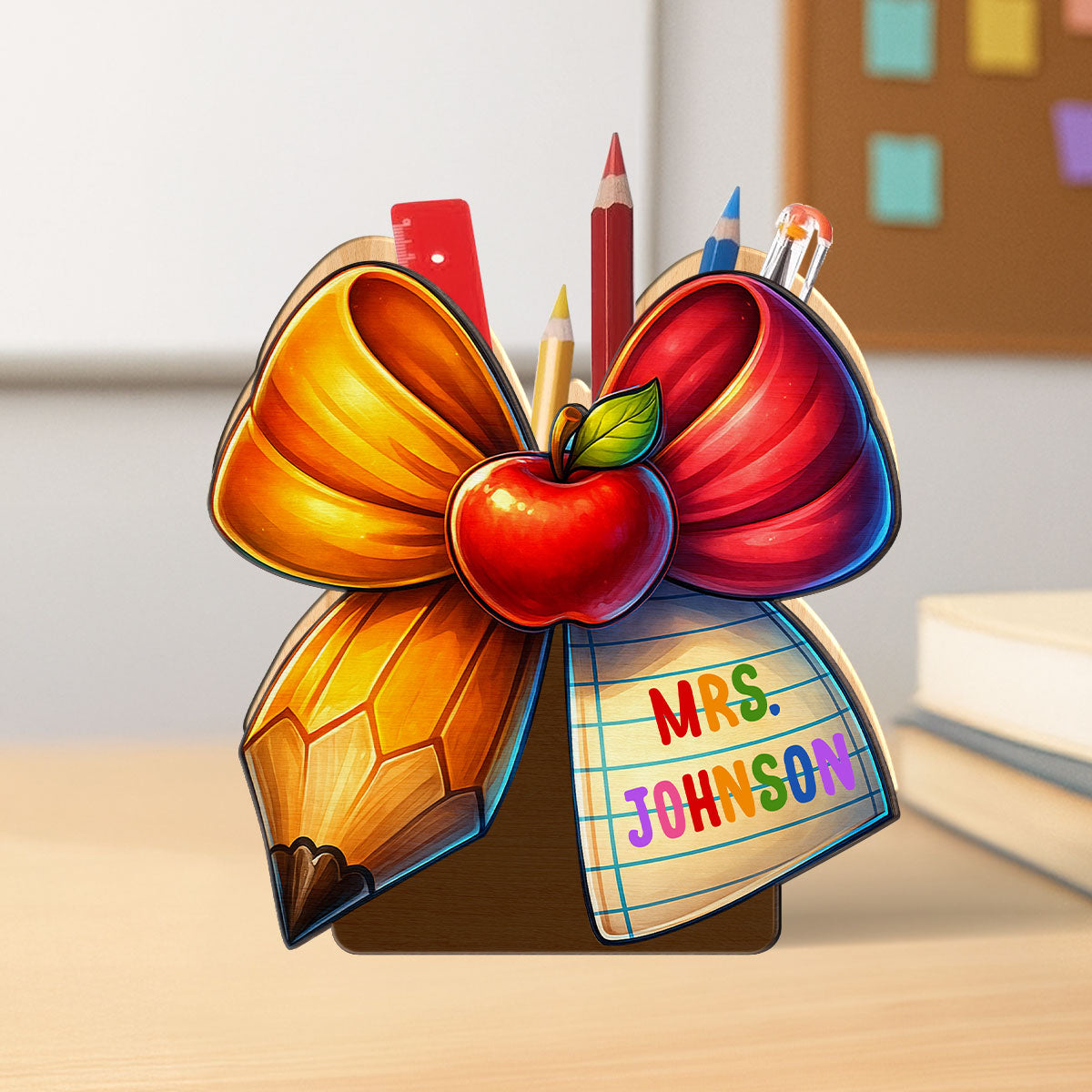Teacher Pencil Paper Bow Personalized Pen & Pencil Holder, Gift for Teachers