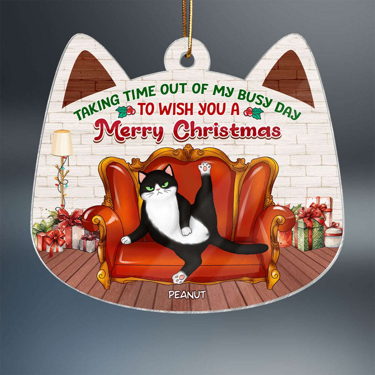 Sassy Fluffy Cats Taking Time Wish You Merry Christmas Personalized Acrylic Ornament, Funny Christmas Gift For Cat Lovers