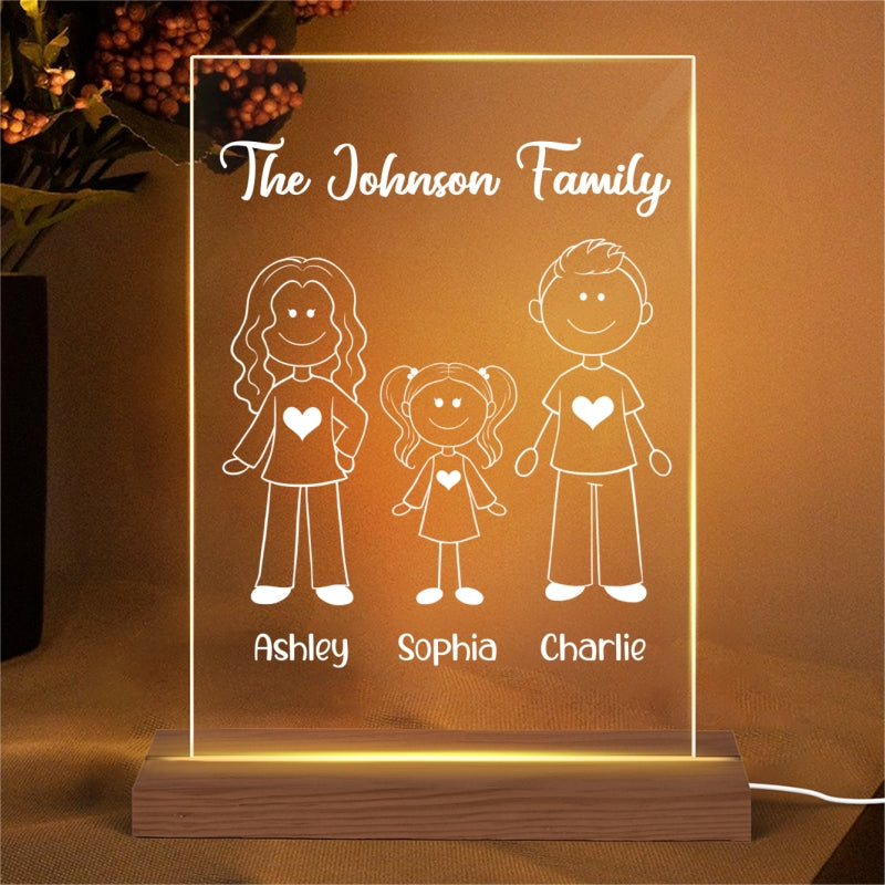 Family Outline Personalized Plaque LED Night Light, Acrylic LED Lamp