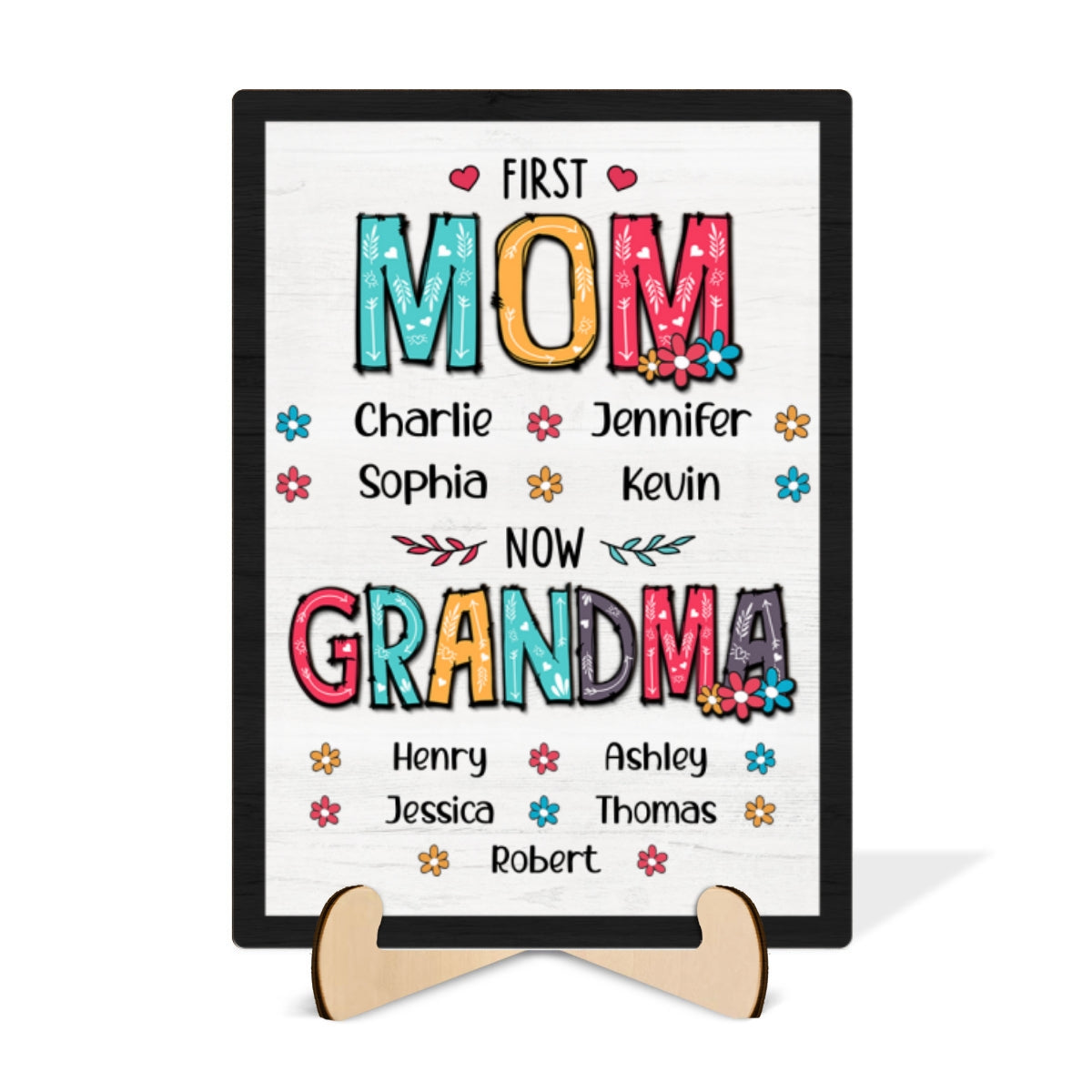 First Mom Now Grandma Floral Personalized 2-Layer Wooden Plaque
