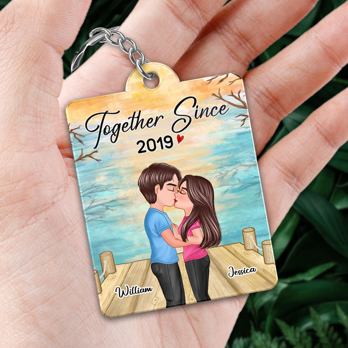 Lake View Couple Kissing Favorite Song QR Code Personalized Acrylic Keychain