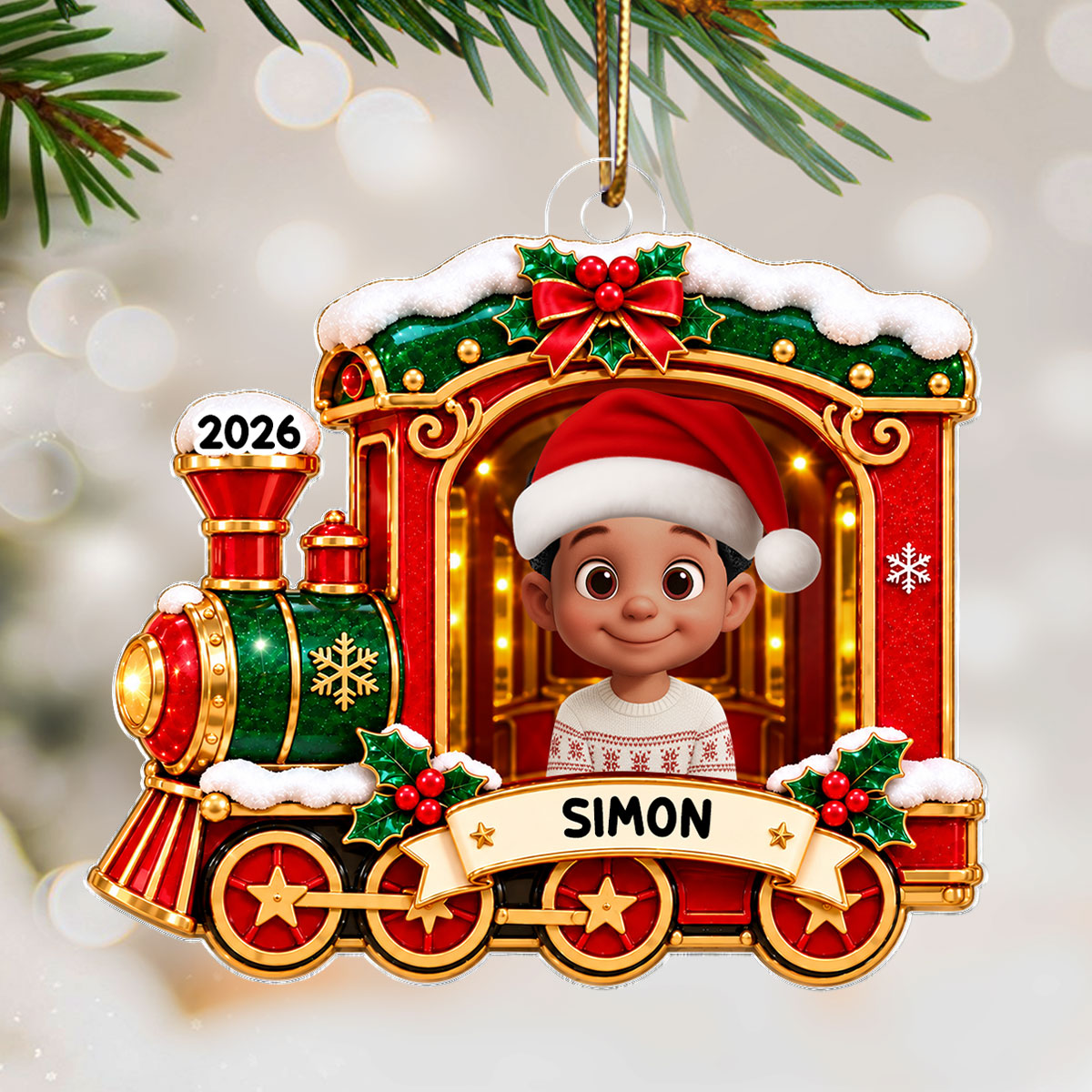 Sweet Baby Holiday Train - Personalized Acrylic Ornament - Christmas Gift For Boy Girl Grandkids