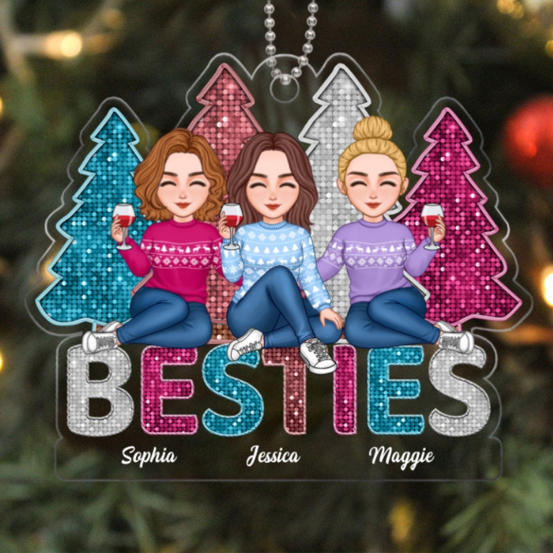 Sequins Texture Besties Sisters Christmas Trees Personalized Acrylic Ornament