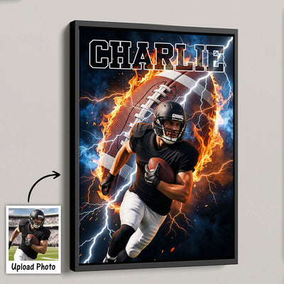 Football On Fire Photo Insert - Personalized Poster - Trending Gift For Boy, Girl