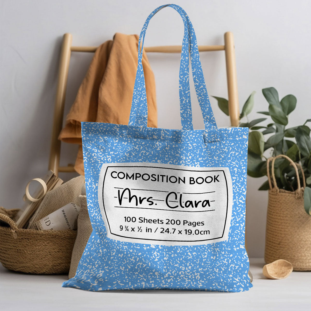 Teacher Colorful Composition Book Pattern Personalized Tote Bag, Back To School Gift For Teacher